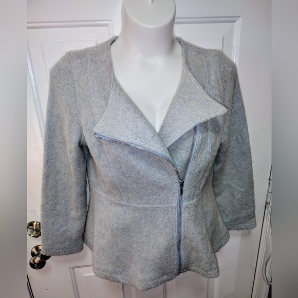 Isaac Mizrahi Blue Textured Peplum Moto Zip Front Wool Blend Jacket Sz M - Picture 10 of 10